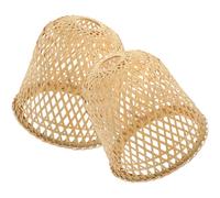 2 Pcs Paralume Lampada Tavolo Rattan Coperchio Bamboo D'epoca Cilindro