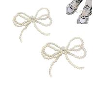 2 PCS Pearls Bowknot Shoe Decoration Charms for Sneakers Dress Shoes, Elegant Buckle Pearl Beaded Chain for Women DIY Shoe, Pearls Shoe Charms(D_One Size)