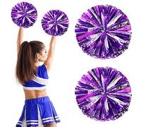 2 PCS Pom Poms Cheerleader, Metallico Cheerleading Pompons Pallina di Fiori, PON PON di Plastica per Cheerleader Set di PON PON da Ballo, per Sport Danza Allegria Pompon di Plastica (Viola e argento)