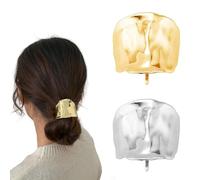 2 PCS Ponytail Holder Hair Clips, Metal High Ponytail Cuff Barrettes for Women and Girls, French Curved Hair Wrap, Punk Hair Rings, Fashion Hair Accessories for All Hairstyles, Gold & Silver