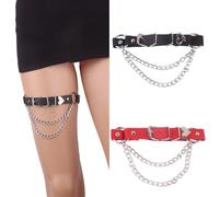 2 Pcs Punk Pelle Corpo Catena Nero Vita Catene Regolabile Sexy Coscia Catena Spiaggia Festa Discoteca Accessori per il Corpo Gioielleria per Donne e Ragazze (Rosso+Nero)