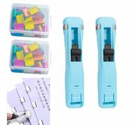 2 Pcs Push Clip Device,Handheld Paper Clam clips Dispenser,Portable Binder clip Stapler,with 100 Pcs Reusable Clips Refills,for Desktop Document Home School Desk Office (blue)