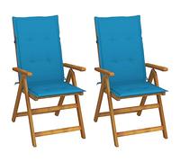 2 Pcs Reclining Garden Chairs with Cushions, Solid Acacia Wood Outdoor Lounge Chairs Adjustable Backrest, Patio Furniture for Relaxing in Sun, Poolside, Backyard, Foldable & Easy to Clean