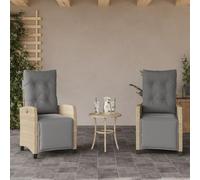 2 Pcs Reclining Garden Chairs with Footrest, Adjustable PE Rattan Outdoor Lounge Chairs for Patio, Poolside, Backyard, Comfortable Thick Cushions, Powder Coated Steel Frame, Beige & Light Gray