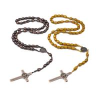 2 PCS Rosario cattolico Con borsa di flanella, Rosario collana uomo donna, Rosario di San Benedetto in legno d'ulivo, rosario cattolico con medaglia, fatto a mano da Gerusalemme, Marrone chiaro+caffè