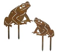 2 Pcs Rusty Frog Decorative Garden Stakes, Metal Yard Decor Metal Statues Garden Sculptures and Yard Art, Patio, Lawn Ornaments