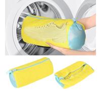 2 Pcs Sacchetti per Scarpe Lavanderia, Sacchetti per Lavare Scarpe in Lavatrice con Cerniera Borsa Lavatrice per Riutilizzabile, Pulizia a 360° Della Bag Lavaggio Scarpe Cestello Scarpe (Giallo)