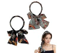 2 pcs Satin Fabric Hair Bands,Retro Satin Cross Knotted Fabric Headband,Adjustable Fashion Bow Hairband Hair Scarf Headband for Women (2pcs A)