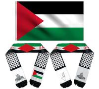 2 Pcs Sciarpa Bandiera Palestinese e 1 pcs bandiera palestinese, bandiera palestina,Sciarpa Satinata Doppia Faccia con Elementi Palestinesi, per Uomo Donna Regali di Matrimonio e Vacanze