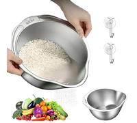 2 PCS Scolapasta Acciaio Inox per Riso - Ciotola Lava Riso con Beccuccio e Doppia Funzione - Per Sciacquare, Pulire e Sgocciolare Pasta, Quinoa, Frutta, Verdura, Cereali, Legumi e Fagioli in Cucina