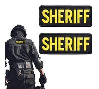 2 Pcs SHERIFF Patch ricamato Adesivo da ricamo Patches Tactical Small Police Patch Badges di applicazione della legge per Ufficiale Guard Uniformi Vest petto o spalla (nero e giallo, 10 x 4cm)