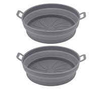 2 Pcs Silicone Air Cooker Pot with Handle, Round Fryer Liner Tray Replacement for Kitchen Cooking Accessories, Heat Resistant up to 440℉, Reusable and Dishwasher Safe, 21 cm (Grigio)