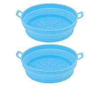2 Pcs Silicone Air Cooker Pot with Handle, Round Fryer Liner Tray Replacement for Kitchen Cooking Accessories, Heat Resistant up to 440℉, Reusable and Dishwasher Safe, 21 cm (Blu)
