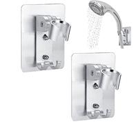 2 Pcs Supporto Per Soffione Doccia In Alluminio,Nessuna Foratura Staffa Doccia Senza Forare Supporto Doccia Supporto Doccia Orientabile Supporto Parete per Soffione Doccia a Mano(Argento）