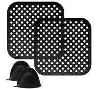 2 PCS tappetini in silicone per friggitrice ad aria calda, carta da forno in tappetino silicone forno con guanti da forno neri, tappetino per griglia Tappetini antiaderenti riutilizzabili 21.3x21.2CM