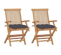 2 Pcs Teak Wood Folding Garden Chairs with Anthracite Cushions, Outdoor Patio Furniture Set for Terrace, Balcony, Foldable Armchairs with Thick Padding, Weather-Resistant & Space-Saving Design