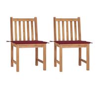 2 Pcs Teak Wood Garden Chairs with Cushions, Solid Teak Outdoor Patio Furniture Set for Garden, Balcony, Poolside, Weather-Resistant & Durable, Wine Red Cushions Included, Max Load 110kg per Seat