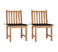2 Pcs Teak Wood Garden Chairs with Cushions, Solid Wood Outdoor Patio Furniture Set for Balcony, Terrace, Backyard, Weather-Resistant & Durable, Includes 2 Black Polyester Cushions, Max Load 110 kg