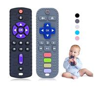 2 Pcs Telecomando Giocattolo per Neonati, Giochi Neonato 3 6 9 Mesi, Massaggia Gengive Neonati Silicone con Clip Ciuccio e Pulsanti Premibili, Giochi Bambini 1 Anno di Qualità Alimentare,Nero & Grigio