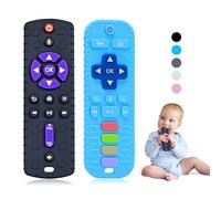 2 Pcs Telecomando Giocattolo per Neonati, Giochi Neonato 3 6 9 Mesi, Massaggia Gengive Neonati Silicone con Clip Ciuccio e Pulsanti Premibili, Giochi Bambini 1 Anno di Qualità Alimentare, Nero & Blu