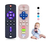 2 Pcs Telecomando Giocattolo per Neonati, Giochi Neonato 3 6 9 Mesi, Massaggia Gengive Neonati Silicone con Clip Ciuccio e Pulsanti Premibili, Giochi Bambini 1 Anno di Qualità Alimentare, Nero & Rosa