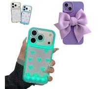 2 Pcs Vibrant LED Bowknot Phone Case for iPhone 14/15/16/17 Pro/Pro Max/Plus,Light-Up Phone Shell for Incoming Calls,Illuminated Ribbon Stylish Cellphone Cover (Blue, iPhone 16 Plus)