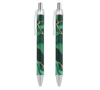 2 penne a sfera per uomini e donne, verde smeraldo marmorizzato oro glitter verde marmo penne retrattili ad asciugatura rapida inchiostro nero penne da scrittura 0,5 mm forniture per studio ufficio