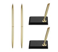 2 Penne Matrimonio, Set Penna Libro Ospiti con Base Quadrata Acrilica, Oro