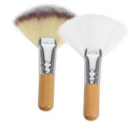 2 pennelli per il trucco del viso, pennello piatto a ventaglio e blush pennello per polvere allentata e evidenziazione per manici corti, setole morbide