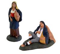 2 Personaggi Presepe, Statuina in terracotta pastore dormiente + donna con quartara, presepe in ceramica di Caltagirone fatto a mano