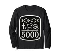 2 Pesci 5 Pane Gesù Feeds 5000 Croce Cristiana Versetto Bibbia Maglia a Manica