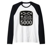 2 Pesci 5 Pane Gesù Feeds 5000 Croce Cristiana Versetto Bibbia Maglia con Maniche Raglan