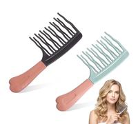 2 pettini a denti larghi per capelli ricci, districanti e ricci, con denti grandi ondulati a doppio strato e manico ergonomico, per donne e uomini, per capelli ricci, ondulati, spessi, lunghi, bagnati