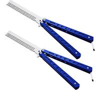 2 pettini a farfalla in acciaio inox, pieghevoli, per la pratica di allenamento, strumenti per lo styling dei capelli, per lo sport all'aperto (blu)
