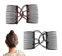 2 pettini magici per capelli, in plastica, regolabili, doppi, elastici, non scivolano facilmente, per capelli ricci e spessi, coda di cavallo, per donne e ragazze