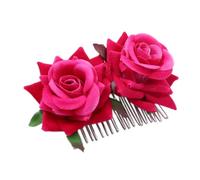 2 pettini per capelli da donna, in metallo, con fiori di rosa, fatti a mano, per spose, damigelle, matrimoni, feste, colore rosso rosa