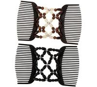 2 pettini per capelli in legno, con perline di legno magico, doppio pettine clip, accessori per capelli elastici per donne e ragazze