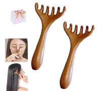 2 pettini per terapia meridiana a 5 tocchi, pettine per massaggio a sei artigli in legno di sandalo, strumento portatile multifunzionale per rilassamento del cuoio capelluto, viso, collo e spalle (A)
