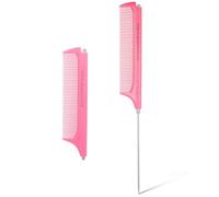 2 pettini telescopici rosa per parrucchiere, in acciaio inox, antistatico, con gambo, adatto per trecce da donna e capelli intrecciati