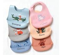 2 pezzi/1 pezzo Bavaglini personalizzati per bambini, bavaglini in silicone morbido, regolabili, impermeabili, resistenti alle macchie e anti-perdite, con motivi di balena, coniglio, orso, leone, unic
