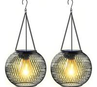 2 pezzi/1 pezzo Lanterna solare vintage in metallo, lanterna solare da esterno a luce calda, adatta per giardino, cortile, patio, vialetto, gazebo, portico, alberi, prato, passaggio Nero 2 pezzi,Nero
