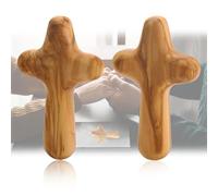 2 pezzi 10 cm legno d'ulivo che regge croce, fibra di legno naturale design ergonomico per conferma comfort croce cristiana cattolica regali per preghiera meditazione e sostegno per la malattia