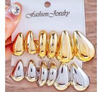 2 pezzi -12 pezzi Set di orecchini a goccia d'acqua a forma di C, gioielli di moda da donna per uso quotidiano Una coppia di piccole C,Combinazione oro + argento 6 paiaABS