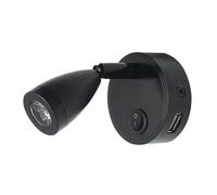 2 Pezzi 12V 24V Luce Di Lettura LED For Interni Camper 2W Con Porta USB 5V 2A Faretto A Interruttore For Barca Yacht Caravan Rimorchio Dormitorio 3 Colori(Black 3000K)