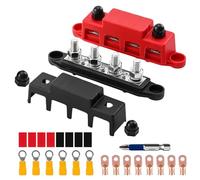 2 Pezzi 12V-48V DC Blocco di Distribuzione, 250A Busbar Con Terminali a 4 poli da 5/16" (M8) e Coperchio, Morsetti Batteria 12V con 2 x M8 Bornier Electrique per RV, Camion, Barca, Auto, Rosso e Nero
