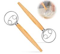 2 Pezzi 13 Pollici Frusta Danese Impasto con Manico Legno, Miscelatore Manuale Stile Olandese Acciaio Inox, Strumenti Cucina Mano per Produzione Pane, Dolci, Dessert, Pasta, Pizza, Pasticceria