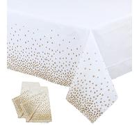 2 pezzi 137*274 cm Tovagliette monouso bianche e oro rosa, copertine per tavolo a pois con coriandoli rettangolari in plastica per feste, baby shower, matrimonio, Natale, compleanno, decorazione per