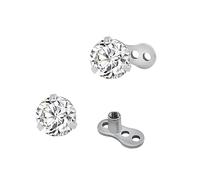 2 pezzi 14G rotondo CZ cristallo dermal anchor top e base - acciaio chirurgico 316L ipoallergenico con zirconia cubica, filettatura interna, superficie microdermica, gioielli per il corpo per donne e