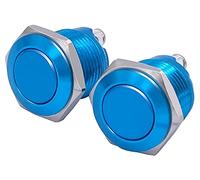 2 pezzi 16mm 5/8" interruttore a pulsante momentaneo in metallo nero 1NO SPST 3A/12-250V Componenti elettronici (Size : Blau)
