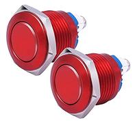2 pezzi 16mm 5/8" interruttore a pulsante momentaneo in metallo nero 1NO SPST 3A/12-250V Componenti elettronici (Size : Rot)